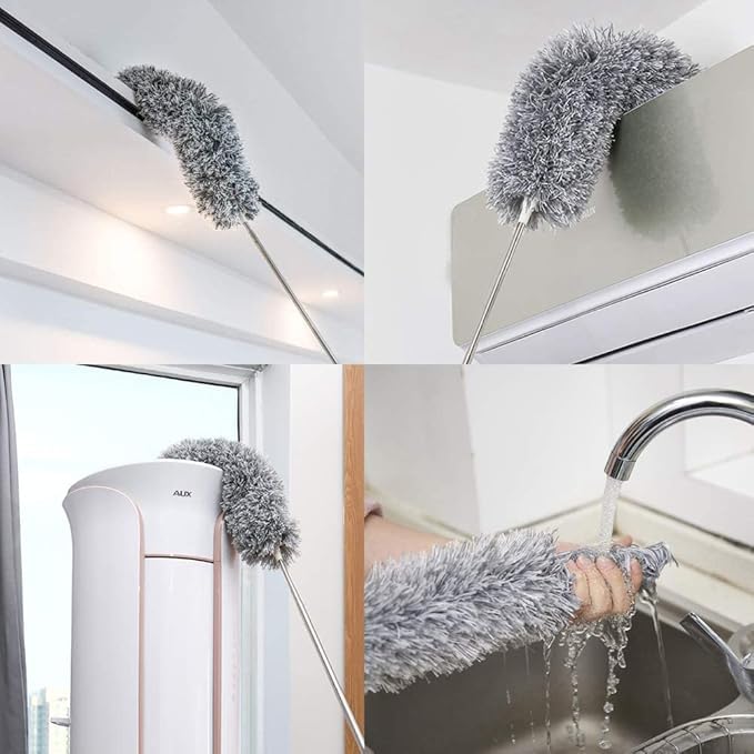 Upgraded Long Handle Microfiber Feather Ceiling Duster for Dust Cleaning Extendable Pole 30-100 Inch for Cleaning High Cobweb Stick High Ceiling Fan - Stainless Steel,Grey GenzVybs